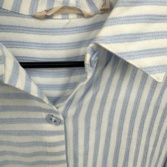 Soft Surroundings Size Small Button Up Blue Striped Shirt Square Buttons Blouse - Picture 3 of 5